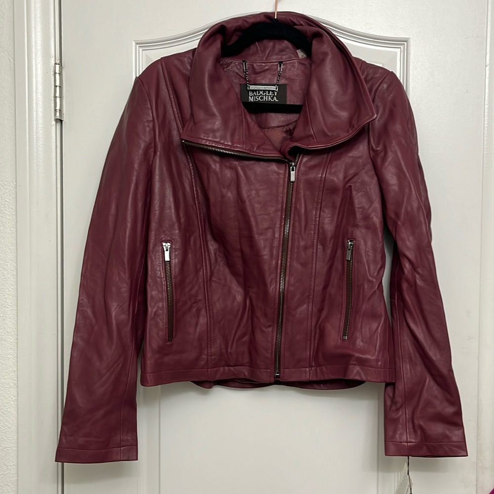 Maroon Badgley Mischka leather jacket